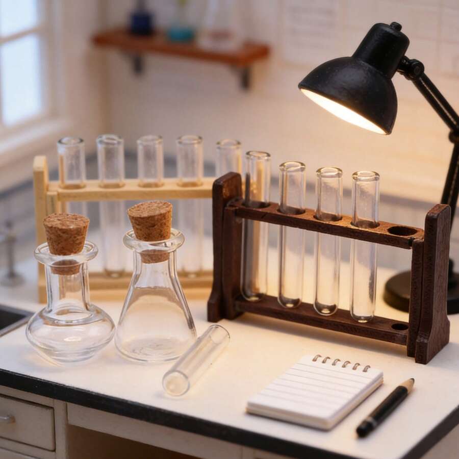 1:12 Miniature Realistic Test Tube & Beaker Set, Micro Lab Scene Prop, Decoration Accessory, Micro Science Prop, Collectible Gift For Hobbyists And Enthusiasts - Multicolor - View 1