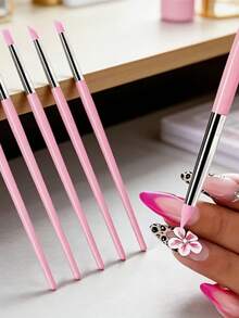 5pcs Nail Art Brush Set, Includes Silicone Tips, Dotting Brush, Blending Brush And Flower Painting Brush. This Multi-Function Nail Art Brush Set Is Suitable For 20 Different DIY Nail Art Projects. - Multicolor - View 5