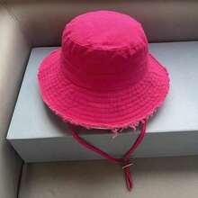 Korean Style Frayed Brim Bucket Hat, Suitable For Outdoor, Hiking, Sun Protection In Summer - Rose Red - View 6