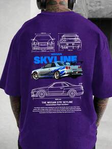 Men's T-Shirt, GTR Racing Car, Graphic Tee,Skyline Car Blueprint, 100 Percent Cotton, Soft And Comfortable, Autumn Top, Basic Style Unisex, Holiday Gift, Men's T-Shirt, Locally Produced And Shipped - Màu tím - Xem 8