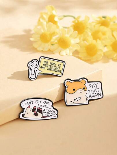 1/3pcs Creative Text & Cartoon Brooch, Adorable Paper Clip, Knife-Holding Hamster, Lying Down Mouse Design, Soft & Cute Exterior With Sharp Attitude, Metal Accessory Pins Suitable As Gifts For Students, Colleagues, Friends, Girlfriends