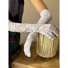 1 Pair Bride Lace Gloves, Sexy Long Thin White Arm Sleeve, Sexy Lolita Photo Shoot Prop Accessory Autumn Accessories - trắng - Xem 4