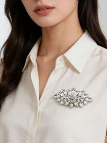 1pc White K-Plated Multi-Layer White Glass Crystal Brooch, Long Quality Flower Brooch, Autumn/Winter Women Brooch Accessory, Multiple Styles - White - View 2