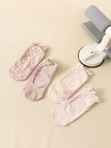 1/2 Paar Damen Profi Pilates Yoga Socken, rückenfreies Spitzendesign, bequem atmungsaktiv, herzförmige Silikon rutschfeste Socken, professioneller Sportgriff, geeignet für Ballett, Tanz, Yoga, Pilates, Fitness, Geschenke, Büro Casual Wear, Mehrfarbige Optionen (Pink, Beige), Ganzjährig vielseitig einsetzbar - Verschiedenfarbig - Übersicht 4