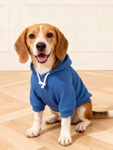 1 pieza Sudadera básica cómoda y cálida de color de dopamina, adecuada para gatos y perros, para interiores y exteriores - azul real - Ver 7