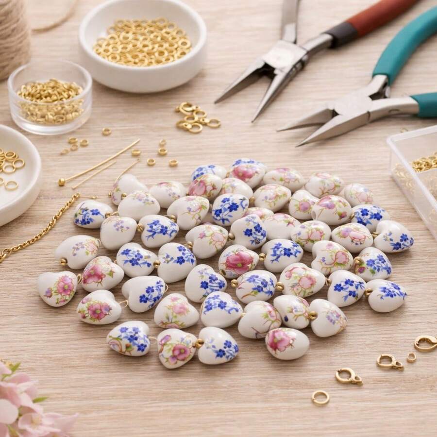 Separador Corazón De Cerámica con flores Multicolor para Bisutería 1 Tira anillos arenero para gato Producto de calidad Diseño moderno Uso diario Perfecto para regalo - Multicolor - Ver 1