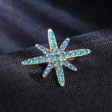 1pc Vintage Ombre Blue Octagram Crystal Brooch, Elegant Multi-Color Blue Rhinestone Starburst Pin, Suitable For Jackets And Scarves, Fashion Jewelry Gift - Cross - View 2