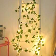 1入 2M 20LED 常春藤仿真綠葉藤蔓庭院裝飾LED燈串，室內臥室裝飾燈，活動派對裝飾道具燈，走廊牆面裝飾，庭院、花園、婚禮、節慶活動裝飾燈串 - 透明 - 查看 8