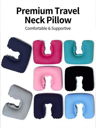1pc U-Shaped Inflatable Travel Pillow - Neck Support For Car And Plane, Also Suitable As Lumbar Cushion, Ideal For Long Flights And Road Trips, Comfortable Aviation Accessory, Elegant Travel Gear, Durable Inflatable Material Without Extra Air Pump
