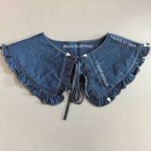 1 chiếc khăn choàng cổ bèo nhún bằng vải denim dành cho nữ, phụ kiện thời trang cá tính. - Xanh đậm - Xem 5