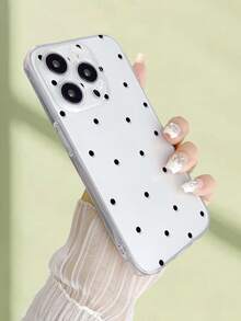 Polka Dot 1pc Perforated Transparent Black Polka Dot Painted Thick Shockproof Painted Phone Case Compatible With Iphone/ Galaxy - Multicolor - View 4