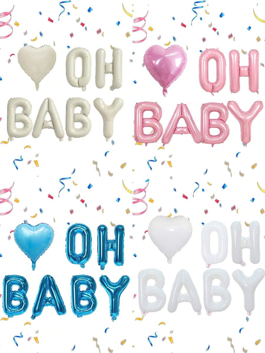 Dây trang trí gồm 7 quả bóng bay chữ "OH BABY" màu hồng, trắng, xanh dương, kem kích thước 16 inch, và một quả bóng bay hình trái tim kích thước 18 inch, thích hợp cho tiệc mừng em bé chào đời, lễ rửa tội, tiệc tiết lộ giới tính. - Nhiều màu - Xem 1
