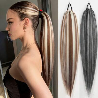 24inch 1pc Handmade Two-Tone Ponytail Hairpiece, Heat Resistant Synthetic Hair, Suitable For Daily Wear For Women