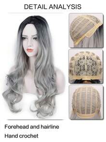 Tóc giả dài 26 inch màu ombre đen sang xám thanh lịch, tóc tổng hợp chịu nhiệt, chân tóc tối màu tự nhiên, phù hợp cho các bữa tiệc và kiểu tóc hàng ngày đa năng dành cho nữ. - Nhiều màu - Xem 5