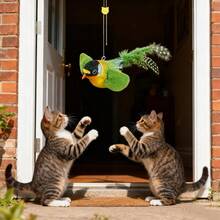 1个逗猫棒玩具，鸟形猫玩具，互动式扑翼猫玩具，鸣叫鸟猫玩具，模拟麻雀叫声互动猫玩具 - 棕色 - 查看 4