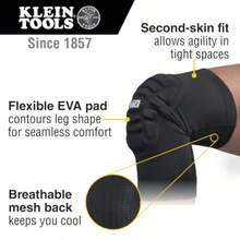 Klein Tools 60492 Knee Pads Lightweight Padded Knee Sleeves Breathable Mesh Back Elastic Cuff with Slip-Resistant Silicone Black M/L - Multi - Ver 2