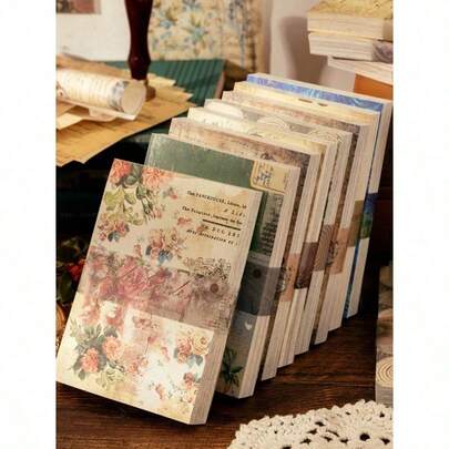 100 Sheets/Book Vintage Scrapbooking Papers, DIY Decorative Stationery, Holiday Gifts, Craft Materials, Personalized Scrapbooking, School Supplies (8 Assorted Styles Randomly Shipped),School Supplies,Back To School