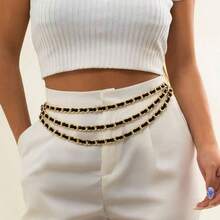 1条PU手工缠绕金属腰带 女士纹理时尚百搭三层金属腰带 - 彩色 - 查看 3