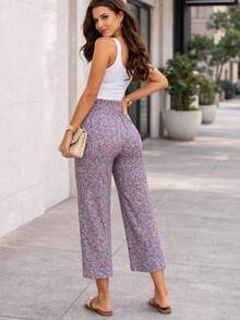 Mujer estilo bohemio pantalones de flores de material ligero con diseño holgado y cintura elástica para temporada de primavera-verano prenda de uso diario - Multicolor 22 - Ver 3