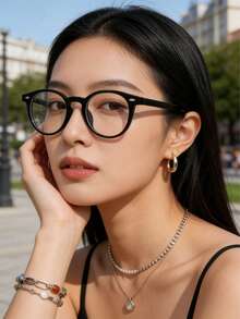 1副女士黑色圆形PC镜框复古全框个性化日常佩戴办公装饰时尚眼镜 - 黑色 - 查看 5