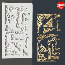 2pcs European Style Embossed Silicone Molds, Suitable For Resin, Plaster, Clay Crafts And Home Decor For Various Festivals - 2 Gray Molds - Small Ancient Flower - View 1