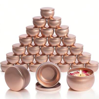 48pcs Rose Gold Candle Jars Handmade Set, Each 2.2oz Round Rose Gold Candle Jar, Suitable For Candle Making, Small Item Storage, Holiday Decor, Seasonal Candle Holders, Includes 6 Empty Candle Jars, 6 Wick Holders, 16 Candle Wicks And 20 Stickers