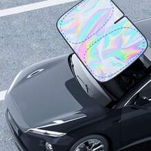 Visera de sol para coche con estampado de cuadros a la moda, cobertura completa, aislamiento térmico y protección UV para el interior del automóvil - Parasol frontal con estampado de rombos impreso con láser. - Ver 9