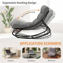 Studyset Indoor Outdoor Papasan Chair With Cushion,Oversized Outdoor Rocking Chair, All Weather Papasan Rocking Chair For Bedroom/Living Room/Porch/Garden/Patio - A - View 4