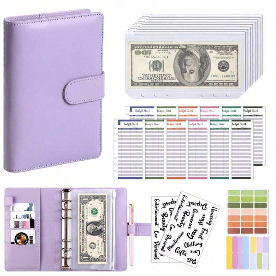 A6 活頁筆記本，適用於現金信封系統與預算管理，自黏式財務儲蓄筆記本附現金收納頁，理財預算儲蓄工具，信封系統，辦公使用