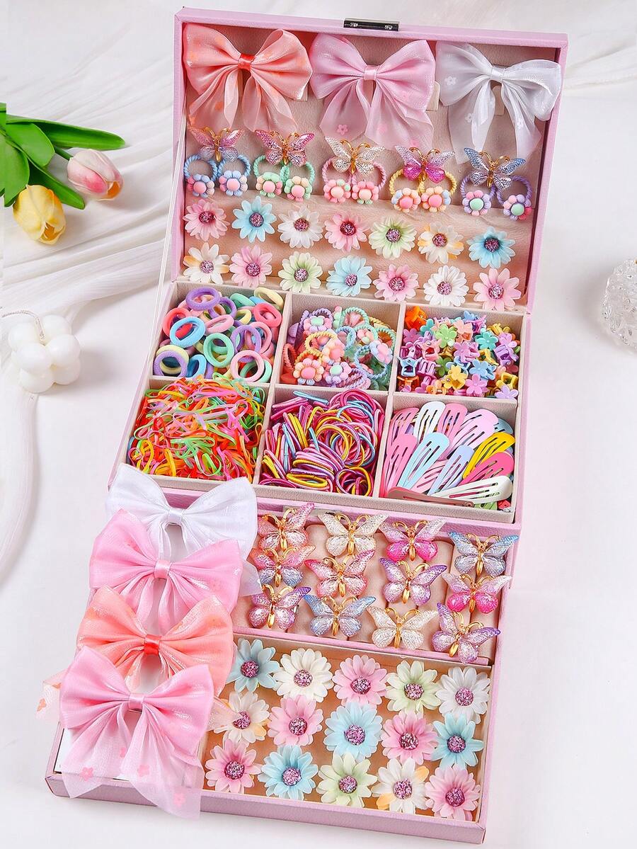 493pcs Colorful Bowknot Hair Clips, Elastic Hair Ties, Scrunchies, Bangs Clips, Versatile Daily Use For Girls - Multicolor - View 1