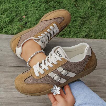 女士夏季休闲平底鞋，轻便套脚户外运动鞋，撞色设计，适合春秋季穿着