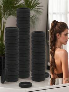 Bộ 50/100/200 chiếc dây buộc tóc co giãn màu đen đơn giản, rộng 4cm/1.57 inch, phù hợp cho phụ nữ và bé gái mặc thường ngày, dùng làm dây buộc tóc, scrunchies, dây chun buộc tóc đuôi ngựa, dây buộc tóc đàn hồi. - Màu đen tự nhiên - Xem 5