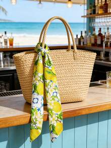 1 chiếc khăn lụa satin nữ 70cm, hàng mới về mùa xuân, họa tiết hoa chanh xanh, phụ kiện hàng ngày đa năng, phù hợp cho mọi mùa, món quà lý tưởng cho phái nữ, phụ kiện ngày Valentine hoặc đi biển. - Chanh hoa cam - Xem 5