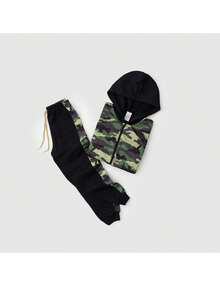 Boys' Camouflage Fleece Tracksuit Set - Black - Black - View 3
