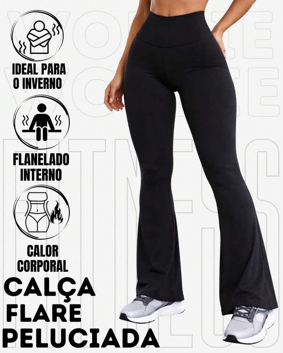 Warm, Thermal, Anti-Cold, Flare Ballerina Flannel Pants In WOLFOX Suplex With Plush Lined For Winter - màu đen - Xem 1