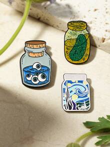 1/3 chiếc ghim cài áo chủ đề chai lọ sáng tạo, lấy cảm hứng từ tranh Đêm đầy sao của Van Gogh, dưa chuột muối, và các chi tiết nhãn cầu trôi nổi, thiết kế độc đáo phù hợp cho những người theo đuổi phong cách khác biệt. - Nhiều màu - Xem 12