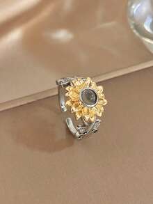 18K镀金水晶向日葵戒指，女士可调节戒指，适合日常佩戴、海滩度假等场合，是母亲节、复活节、海滩饰品、夏季饰品和波西米亚风格饰品的理想之选。 - 彩色 - 查看 8