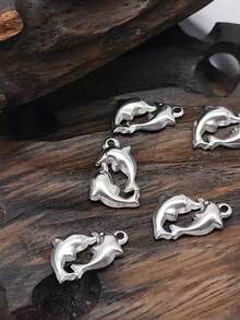 5pcs/Set Cute Minimalist Dolphin Pendant Necklace, Suitable For Daily Wear - Silver - View 4