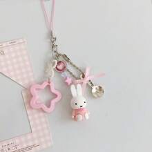 1pc Cute Miffy Cartoon Rabbit Theme Phone Lanyard Strap | Star Frame And Fork Spoon Decor | Y2K Punk Style Decor Gift Toy, Durable Phone And Bag Strap | Lovely Pink Daily Use Accessory - Multicolor - View 6