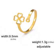 1pc Minimalist Stainless Steel Heart & Clover Adjustable Ring, Fashionable Cute Gift For Girls, Personalized Memento - Simple Series - View 12