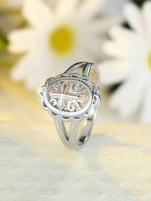 Vanel 1 chiếc nhẫn hình thánh giá tôn giáo tối giản màu bạc sang trọng, lấp lánh, nhỏ nhắn, thích hợp để đeo hàng ngày và dự tiệc. - Nhiều màu - Xem 4