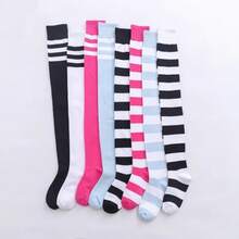 1 Pair Women's Over The Knee Socks Combed Cotton Thigh High Socks Plus Size Long Loose Fit Striped Fashion Casual Daily Wear - 黑色 - 查看 2