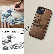 Funda de teléfono de madera personalizada | Grabado de foto personalizada | Arte de línea dibujado a mano - Multicolor - Ver 2