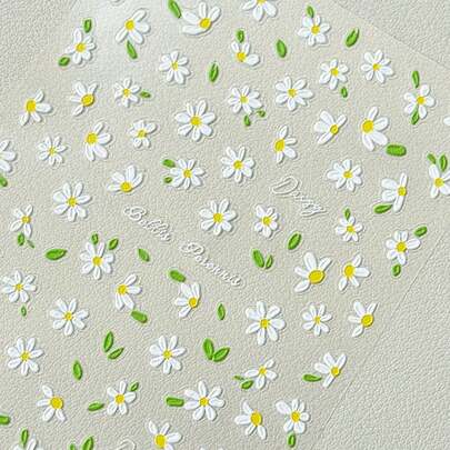 1pc 5D Embossed Soft Gel Nail Sticker, Cute Daisy Self-Adhesive Sliding Nail Sticker, Press-On Nail DIY Japanese Nail Art Decorative Sticker Nails Nail Supplies Nail Stickers