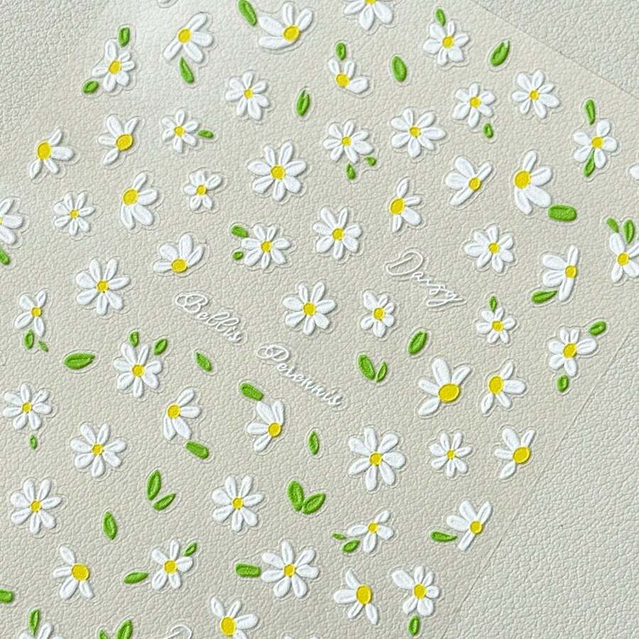 1pc 5D Embossed Soft Gel Nail Sticker, Cute Daisy Self-Adhesive Sliding Nail Sticker, Press-On Nail DIY Japanese Nail Art Decorative Sticker Nails Nail Supplies Nail Stickers - Olive Green - View 1