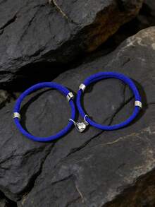 2条情侣磁性心形手链，尼龙编织绳情侣腕带，象征爱情纽带，完美的情人节礼物 - 愛心手鍊 - 查看 8