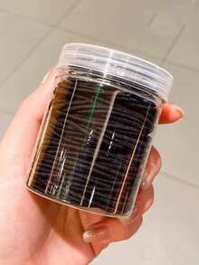 100个/套 罐装2毫米黑色橡皮筋发圈，日常使用节日配饰马尾辫发圈发绳发圈，适用于节日、派对等场合。 - 黑色 - 查看 1