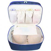 Travel Organizer Underwear Bag - Large Double Layer Packing Storage Bag - Fits Large Bra Socks Underpants Cosmetic Toiletry kit Dark Blue - como en la imagen - Ver 4