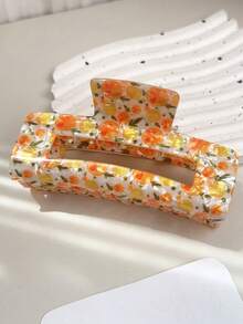 Large Size Non-Slip Floral Print PVC Plastic Hair Clips, Suitable For Thick Hair, Applicable For Braiding, Bun Hairstyles, Weddings, Parties, Daily Wear, Autumn/Winter Fashion Hair Accessories, Holiday Hairstyles For Women - Multicolor - View 2