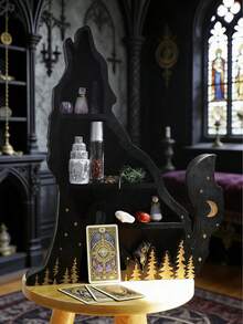 1pc Black Wolf Shaped Wooden Crystal Display Stand, Pagan Altar Decor, Crystal Holder, Pagan Home Decor, Boho Gothic Wall Art, Spiritual Witchcraft Decoration, Moon & Forest Theme Shelf, Gothic Bedroom & Living Room Decor, Witchcraft Gift For Crystal Lovers, Mysterious Tarot Card Holder, Essential Oil & Small Trinket Shelf, Animal Figurine Decor Stand - nhiều màu - Xem 2